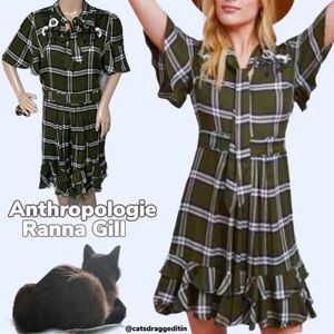 NWT $170 Ranna Gil | Anthropologie | Plaid | Embroidered Dress | Academia